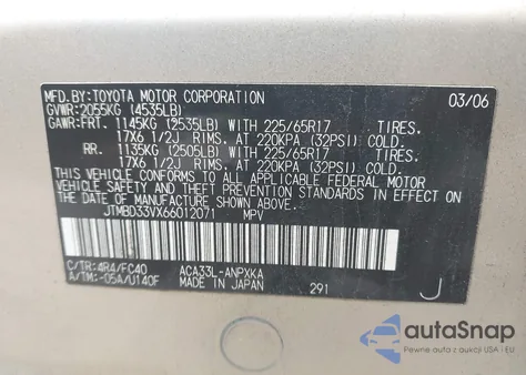 2006 Toyota Rav4 from USA, damaged, VIN JTMBD33VX66012071